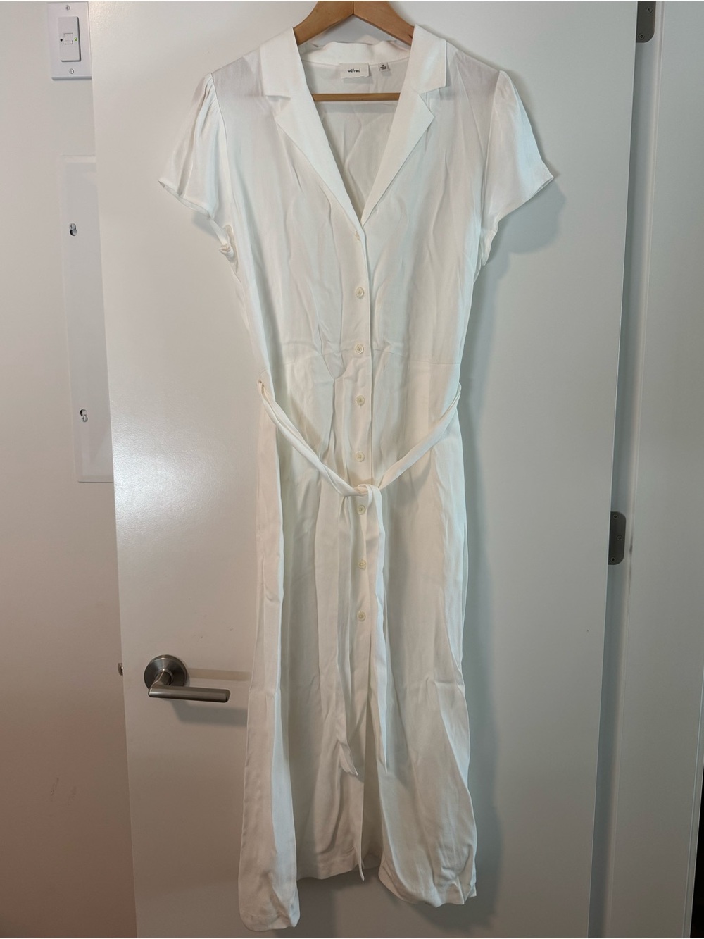 Aritzia Wilfred Shirt Dress White Midi Button Front Belted M